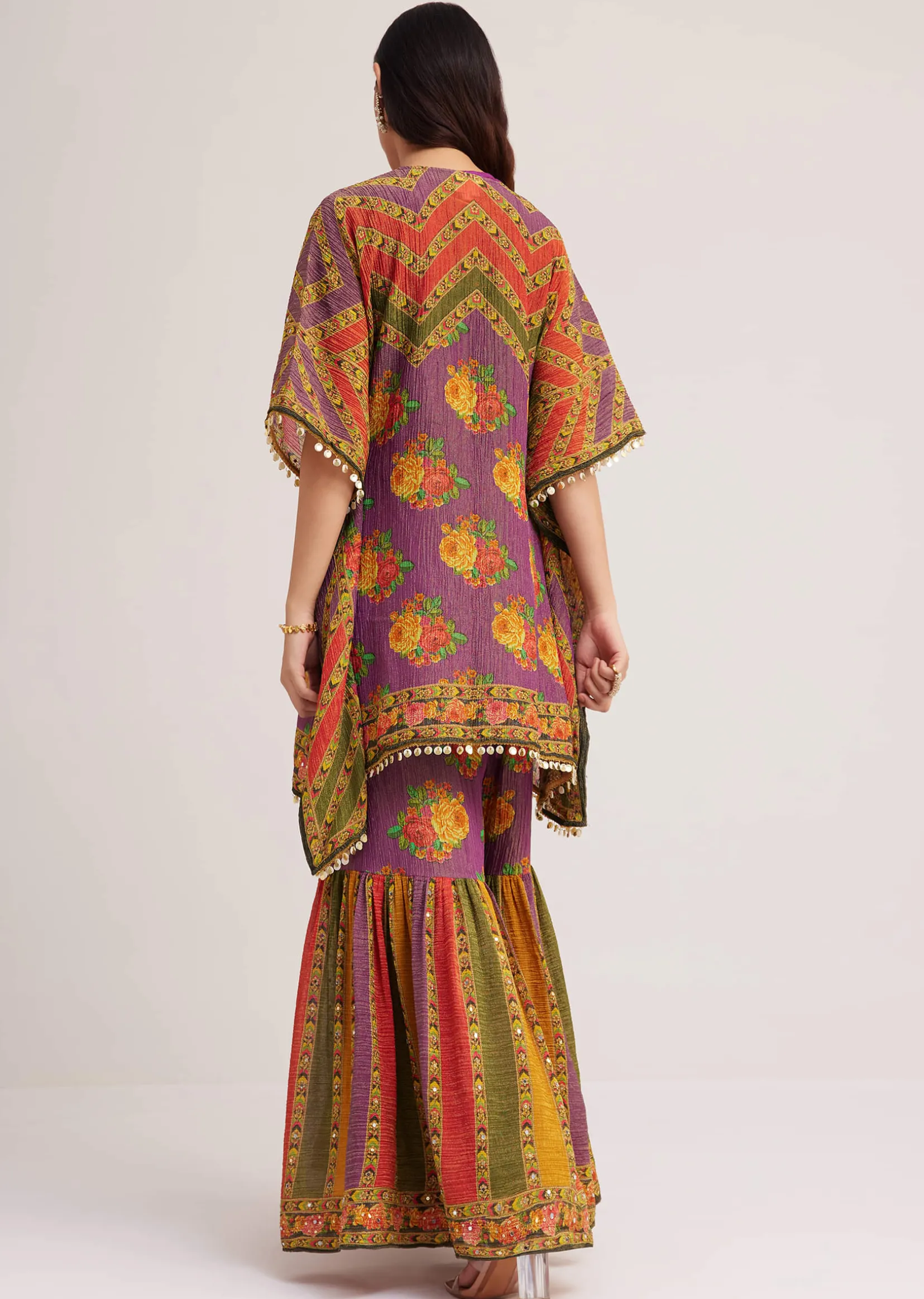 Multicolour Printed Sharara Set In Tissue Fabric