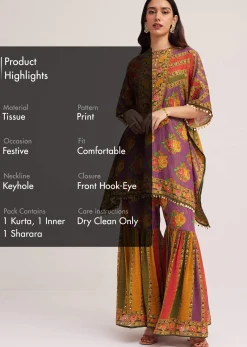 Multicolour Printed Sharara Set In Tissue Fabric