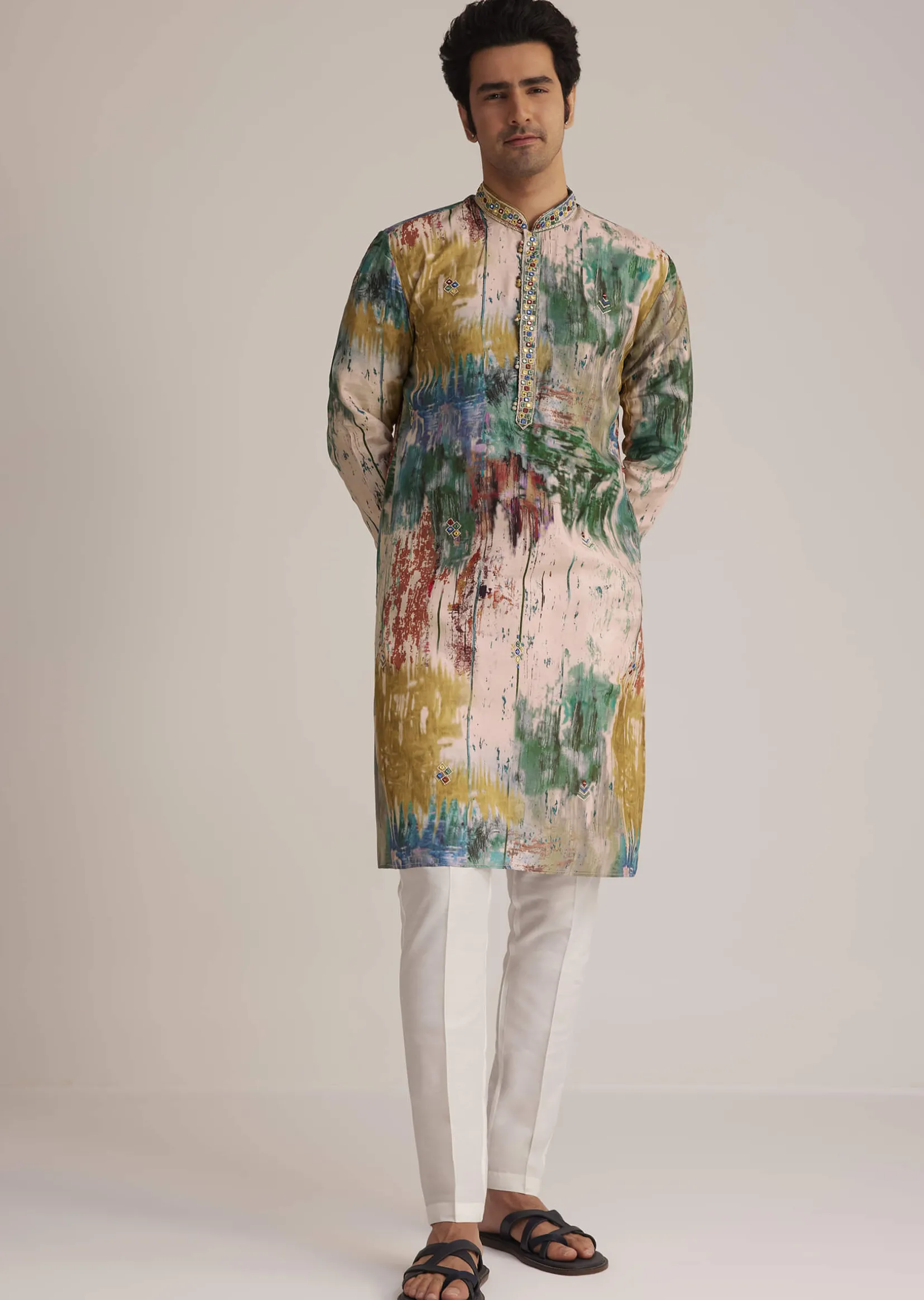 Multicolour Printed Silk Kurta Set