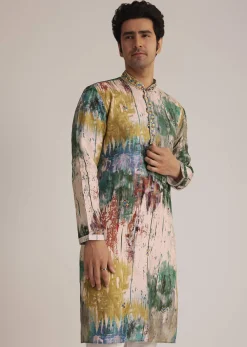 Multicolour Printed Silk Kurta Set