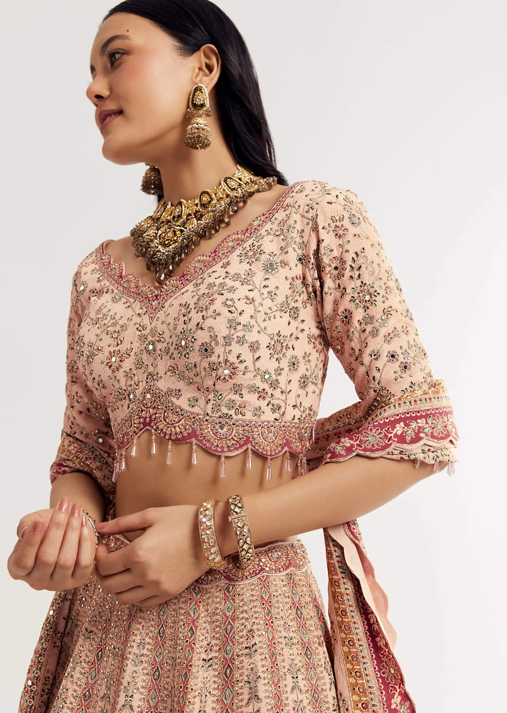 Multicolour Printed Stone Cutdana Embroidered Lehenga With Crepe Dupatta