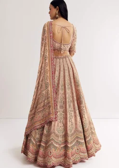 Multicolour Printed Stone Cutdana Embroidered Lehenga With Crepe Dupatta