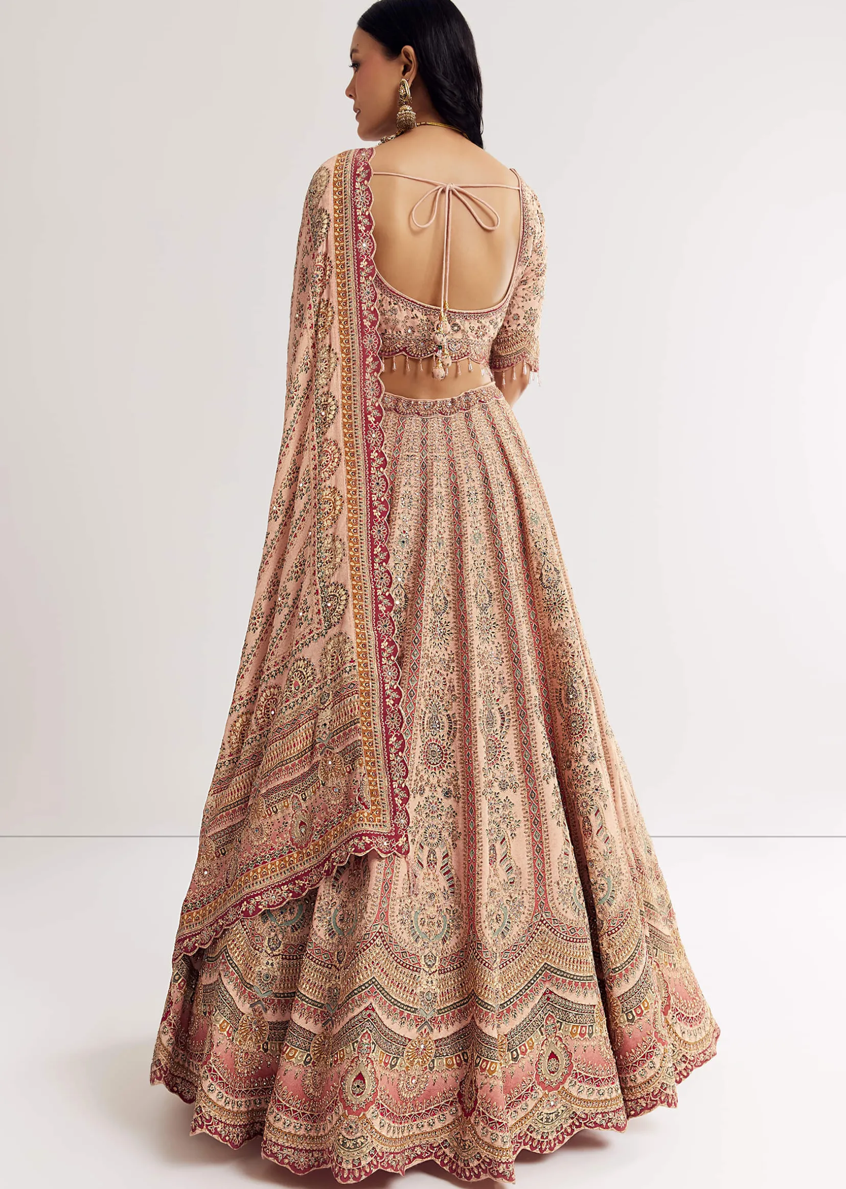 Multicolour Printed Stone Cutdana Embroidered Lehenga With Crepe Dupatta