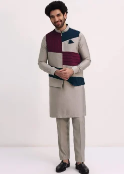Multicolour Self Work Kurta Jacket Set