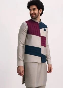 Multicolour Self Work Kurta Jacket Set