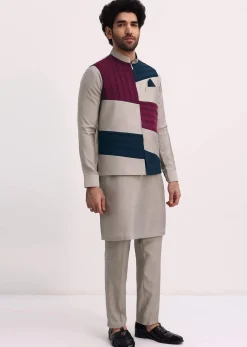 Multicolour Self Work Kurta Jacket Set
