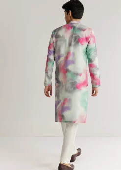 Multicolour Silk Abstract Printed Kurta Set With Sequins