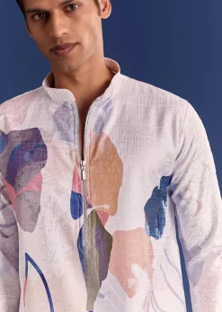 Multicolour Silk Kurta Set With Abstract Print