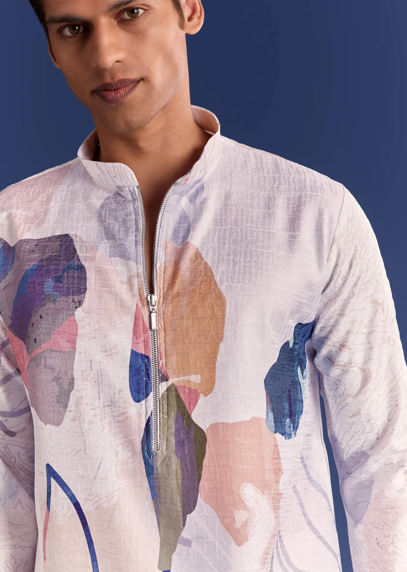 Multicolour Silk Kurta Set With Abstract Print