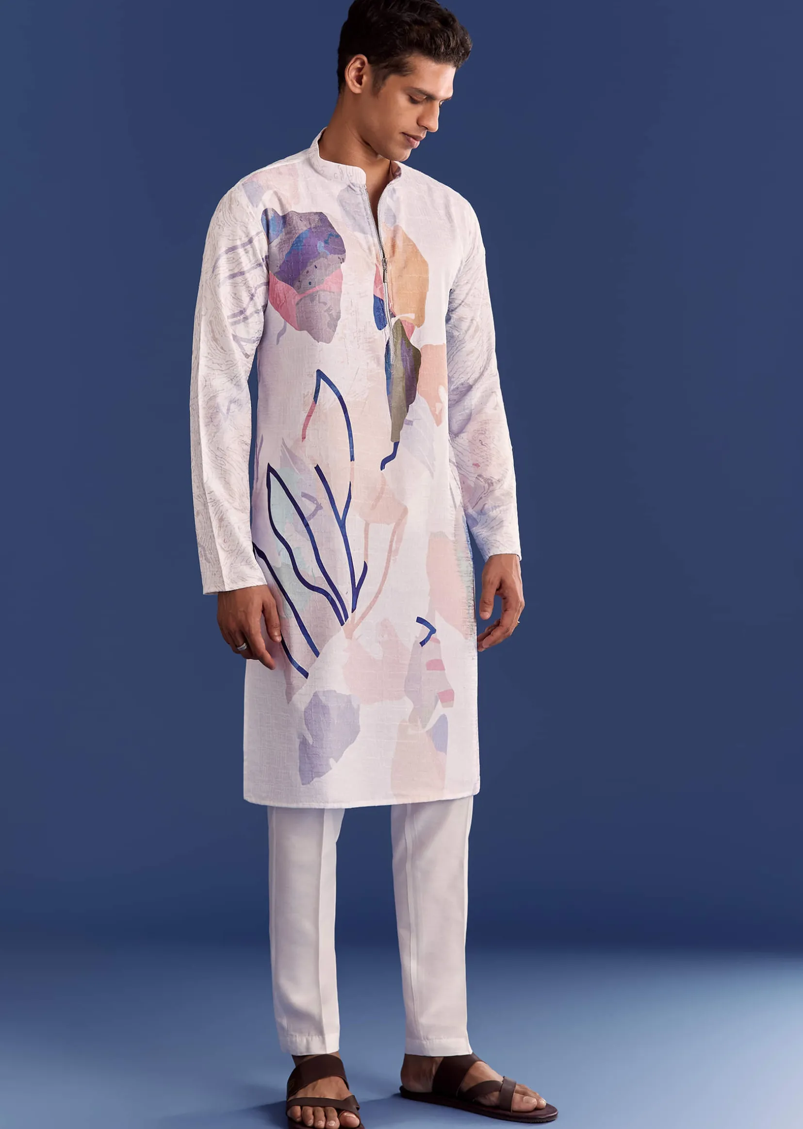 Multicolour Silk Kurta Set With Abstract Print