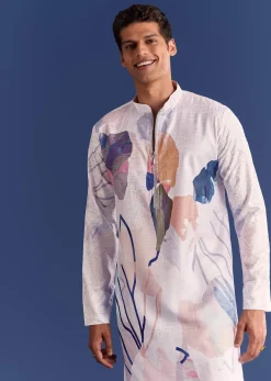 Multicolour Silk Kurta Set With Abstract Print