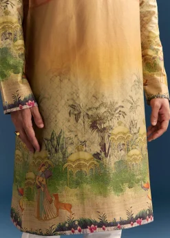 Multicolour Silk Kurta Set For Men With Pichwai Print