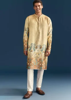 Multicolour Silk Kurta Set For Men With Abstract Print