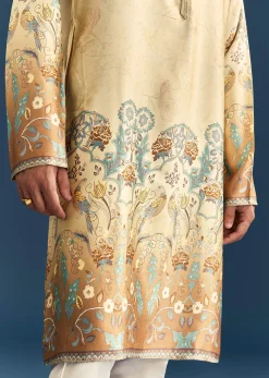 Multicolour Silk Kurta Set For Men With Abstract Print
