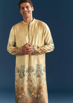 Multicolour Silk Kurta Set For Men With Abstract Print