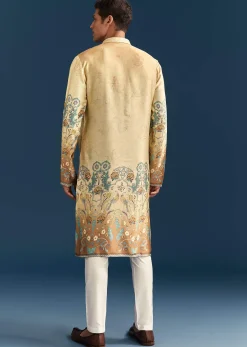 Multicolour Silk Kurta Set For Men With Abstract Print
