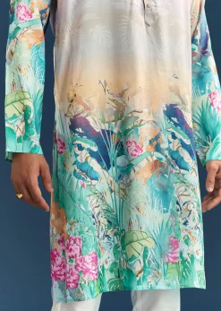Multicolour Silk Kurta Set For Men With Ombre Print