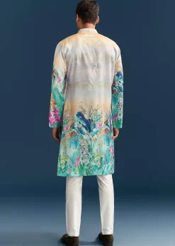 Multicolour Silk Kurta Set For Men With Ombre Print