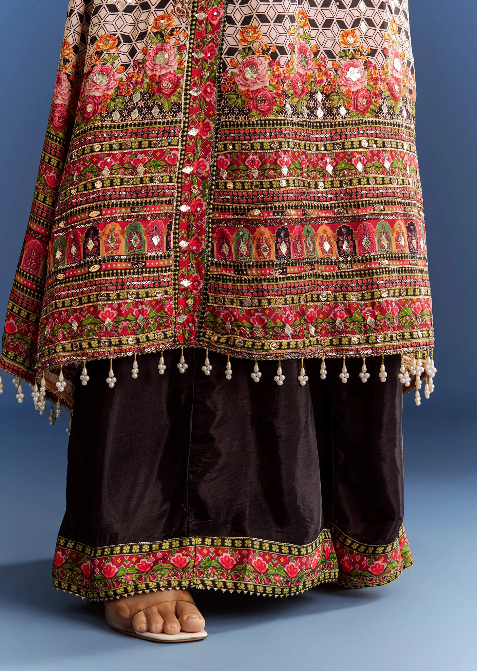 Multicolour Tabby Silk Printed Kurta Palazzo With Dupatta