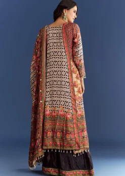 Multicolour Tabby Silk Printed Kurta Palazzo With Dupatta