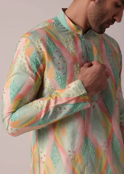 Multi-Coloured Festive Silk Kurta Set For Men
