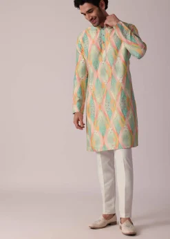 Multi-Coloured Festive Silk Kurta Set For Men