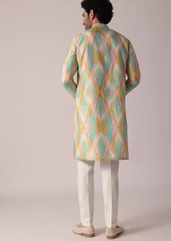 Multi-Coloured Festive Silk Kurta Set For Men