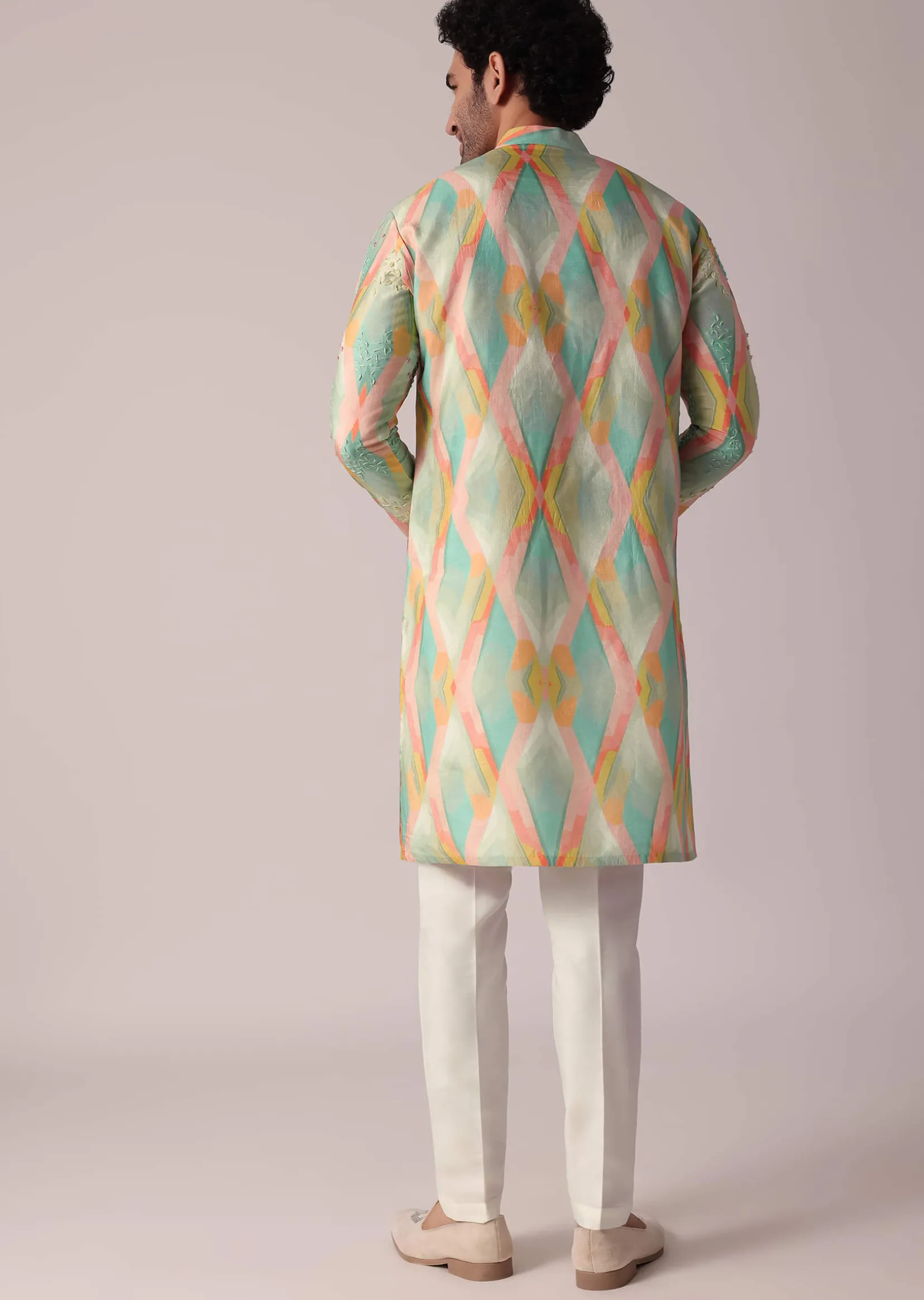 Multi-Coloured Festive Silk Kurta Set For Men