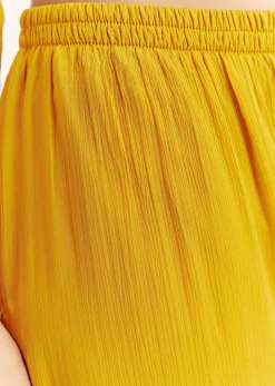 Mustard Chinon Flared Kurta With Thread Work