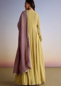 Mustard Crush Tissue Anarkali Suit With Sequins Embroidery