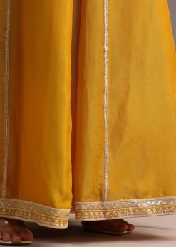 Mustard Embroidered Kurta Palazzo Set With Dupatta