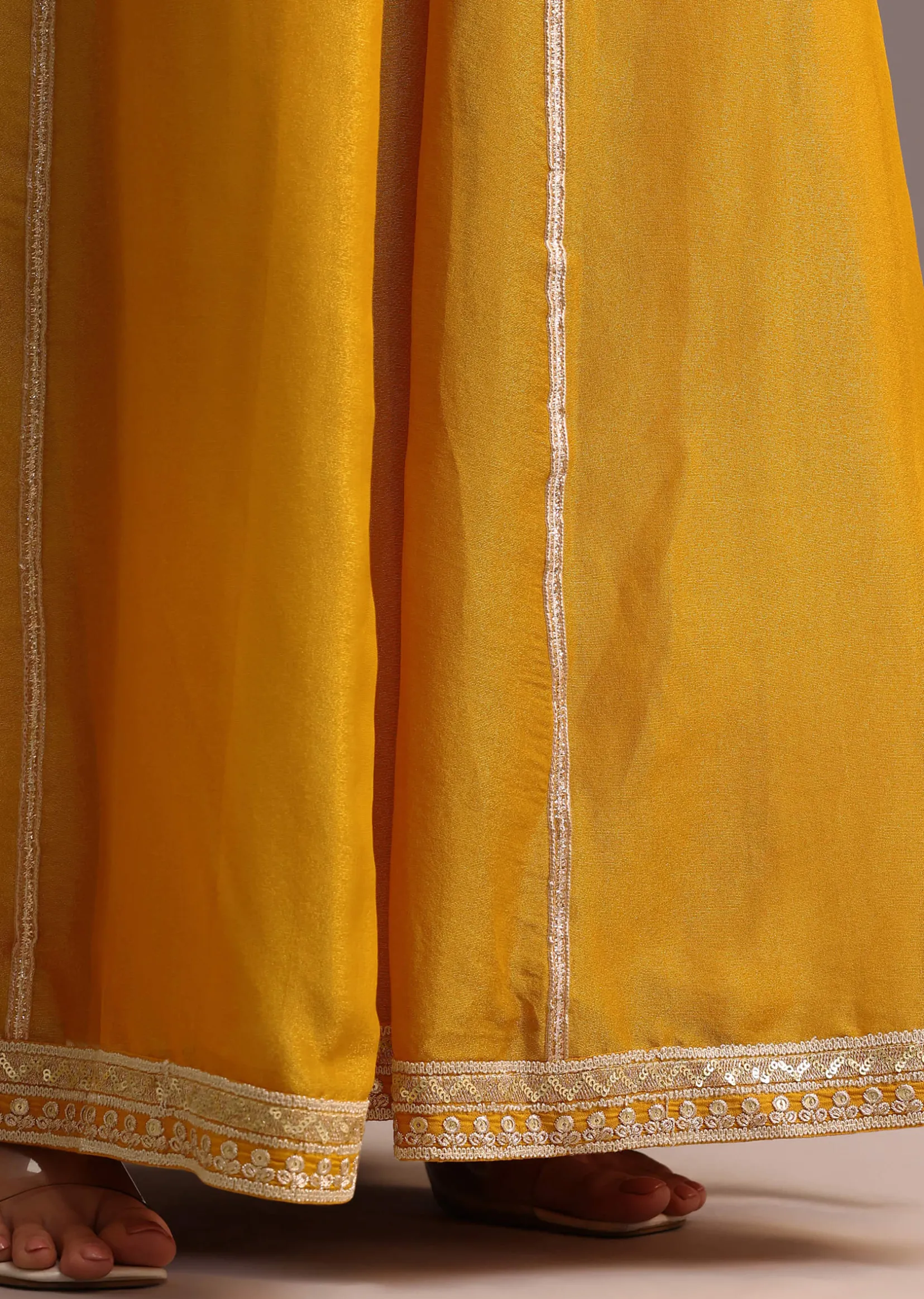 Mustard Embroidered Kurta Palazzo Set With Dupatta