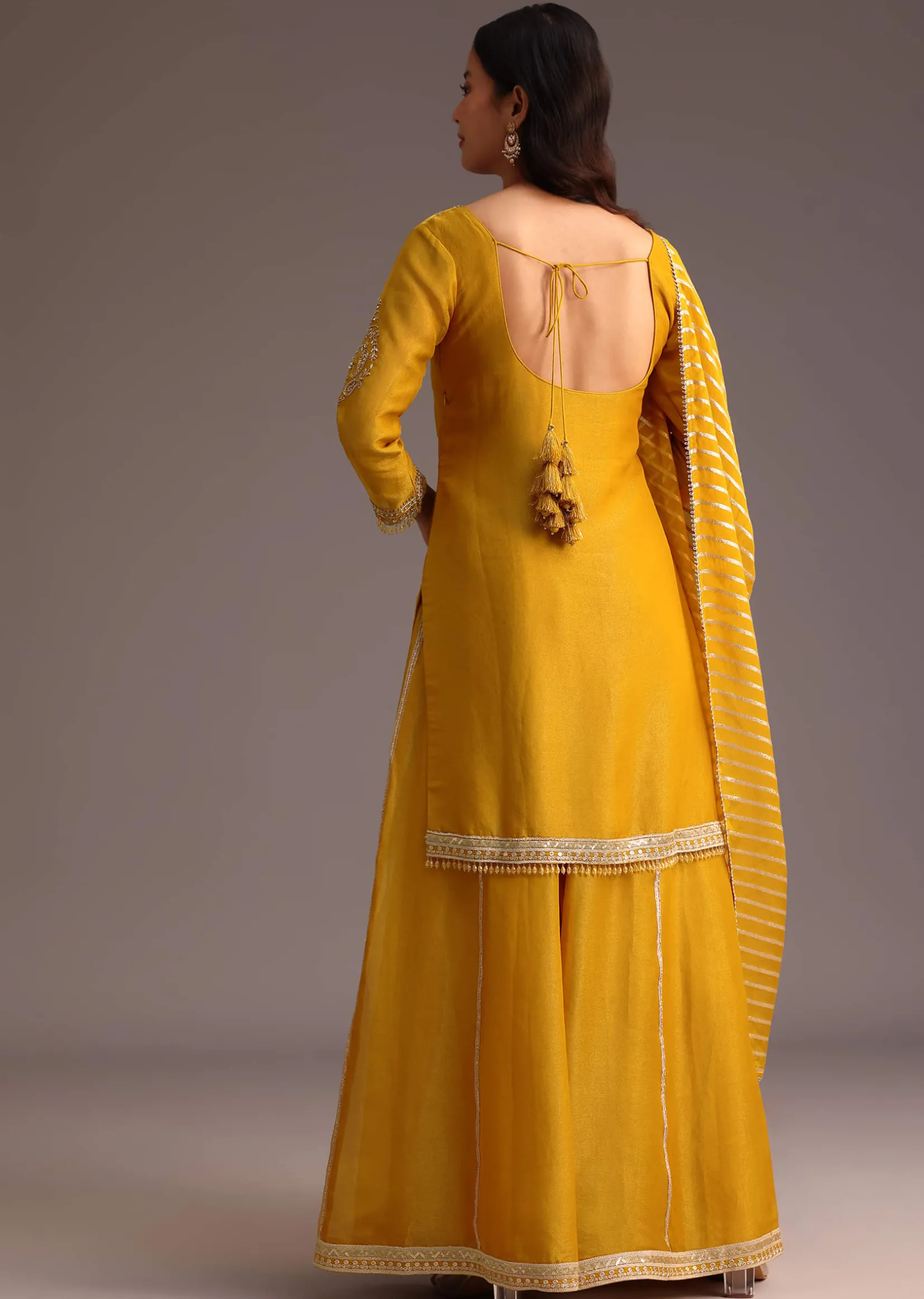 Mustard Embroidered Kurta Palazzo Set With Dupatta