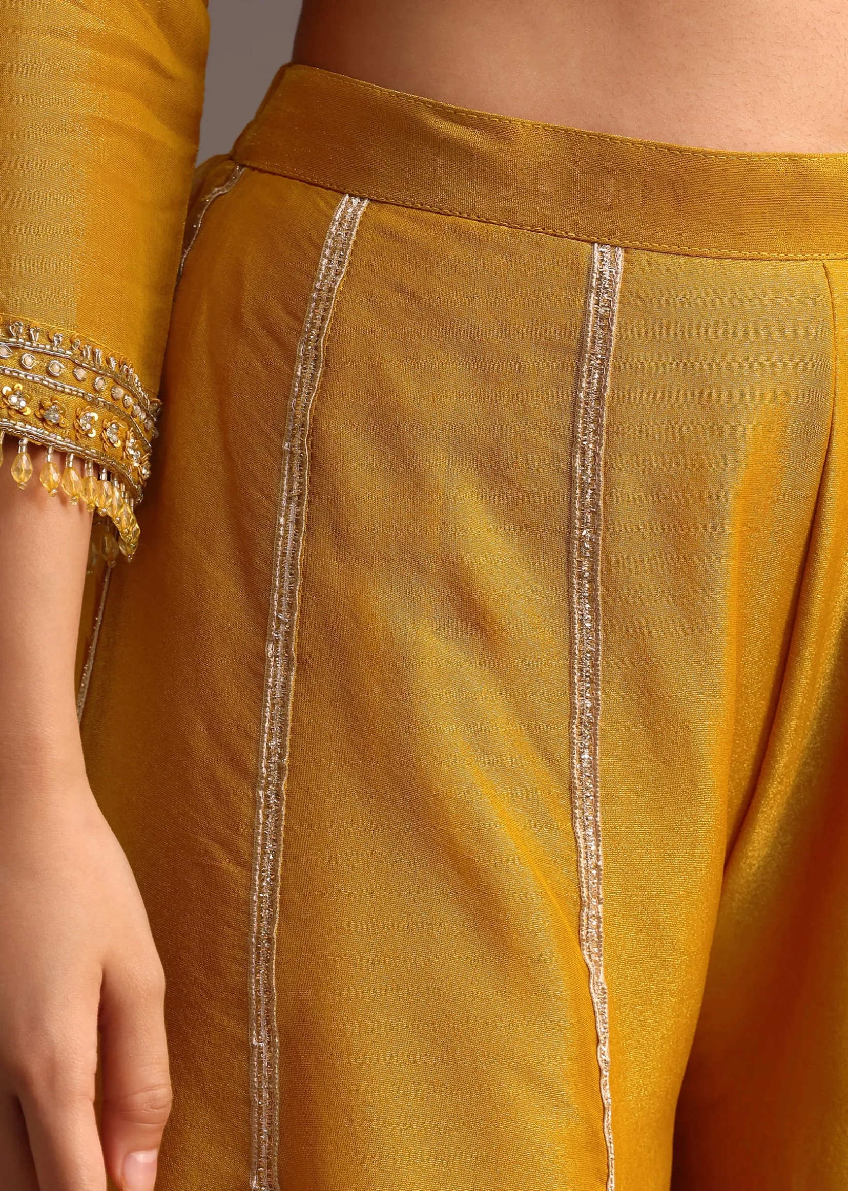 Mustard Embroidered Kurta Palazzo Set With Dupatta