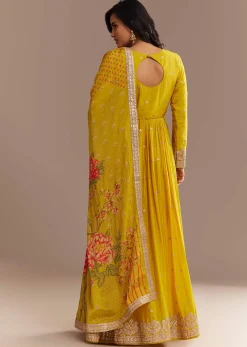Mustard Yellow Chiffon Zardosi Anarkali Set