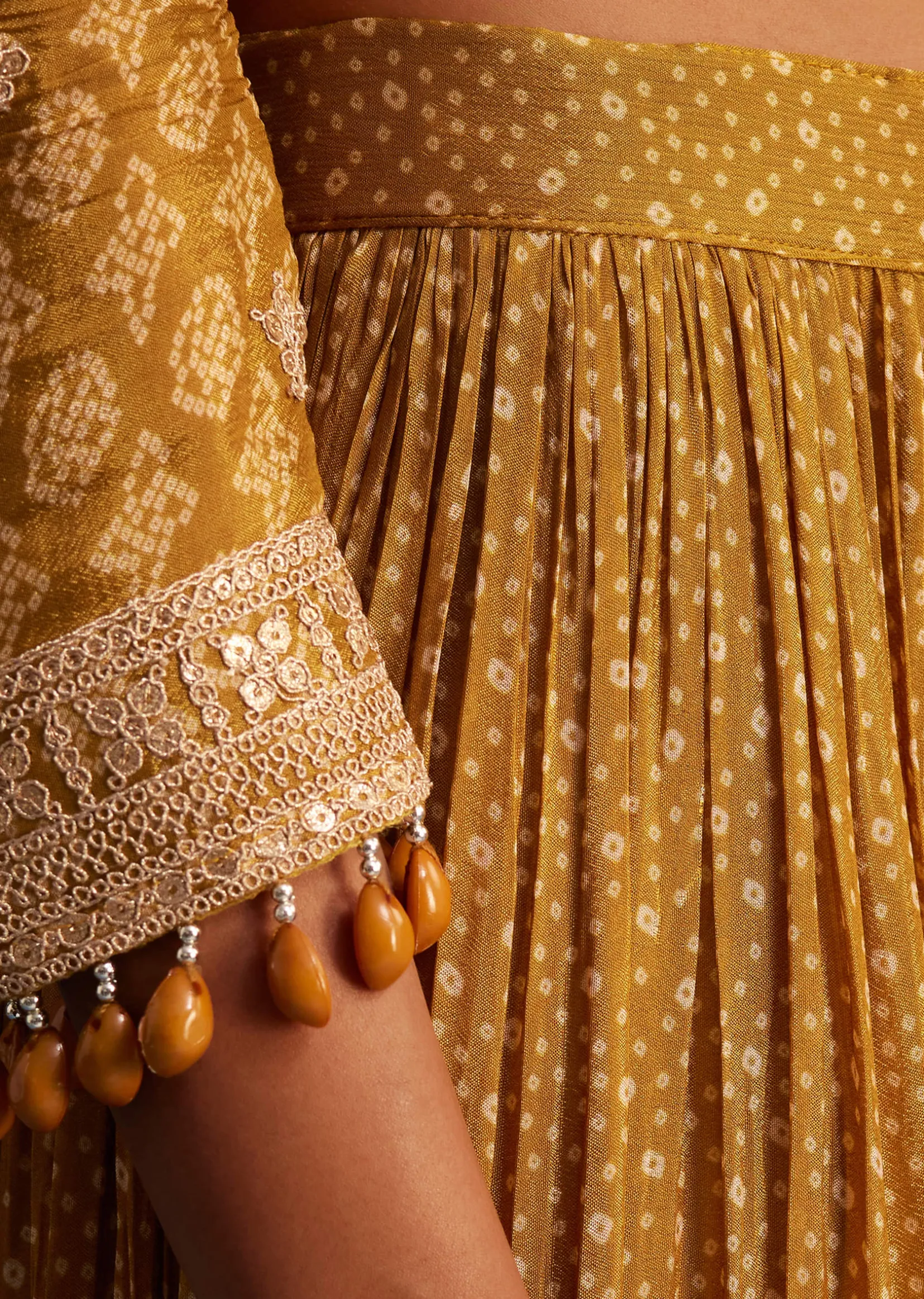 Mustard Yellow Chinon Bandhani Palazzo Set