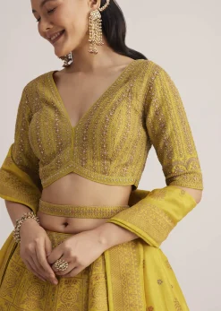 Mustard Yellow Embroidered Lehenga Set With Matching Dupatta
