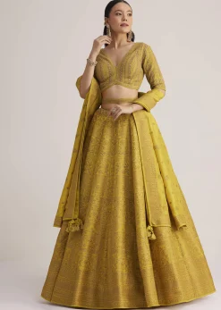 Mustard Yellow Embroidered Lehenga Set With Matching Dupatta
