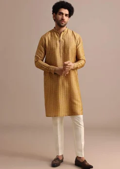 Mustard Yellow Kurta Jacket Set With Floral Cutdana Embroidery
