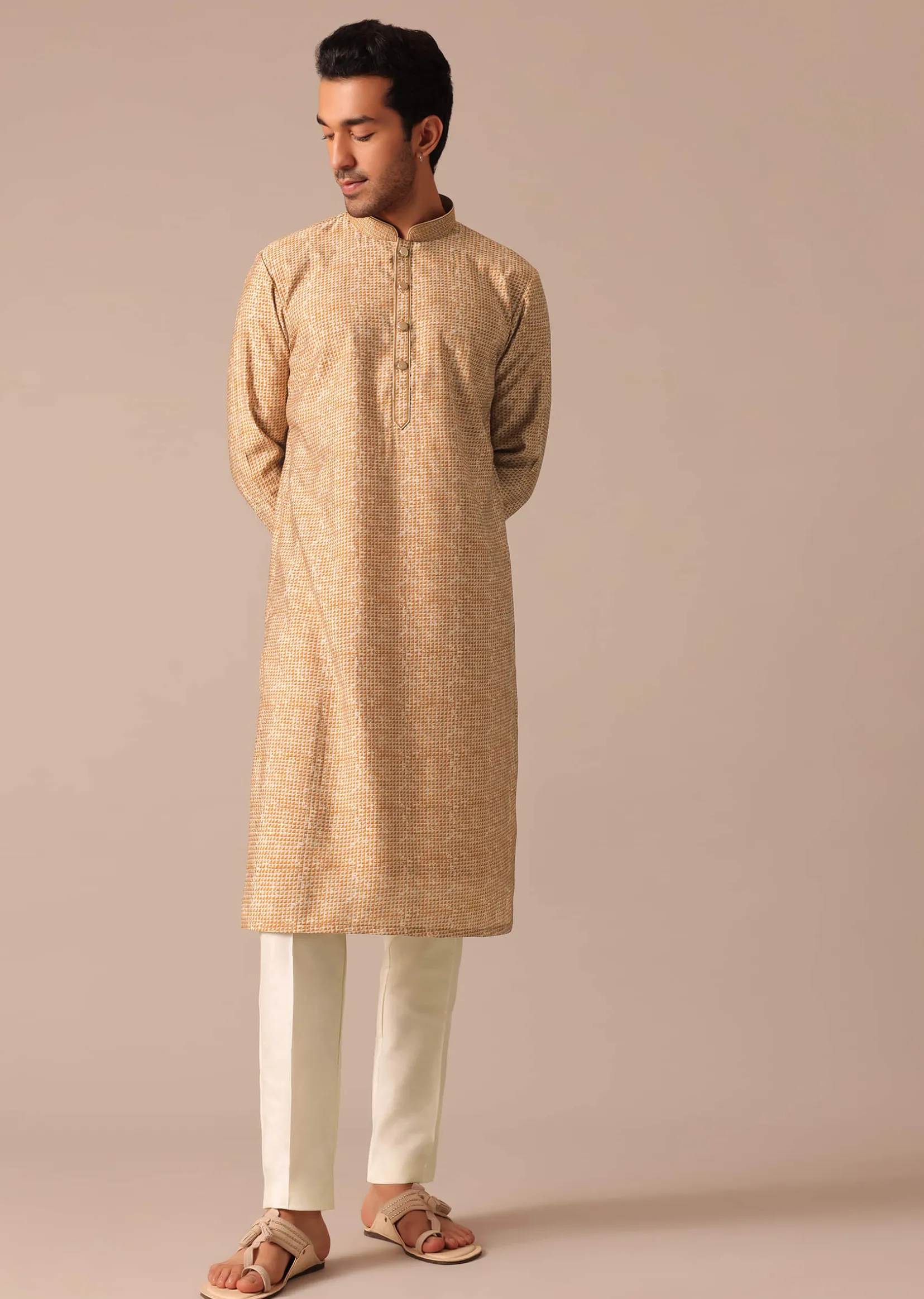Mustard Yellow Muslin Silk Kurta Set