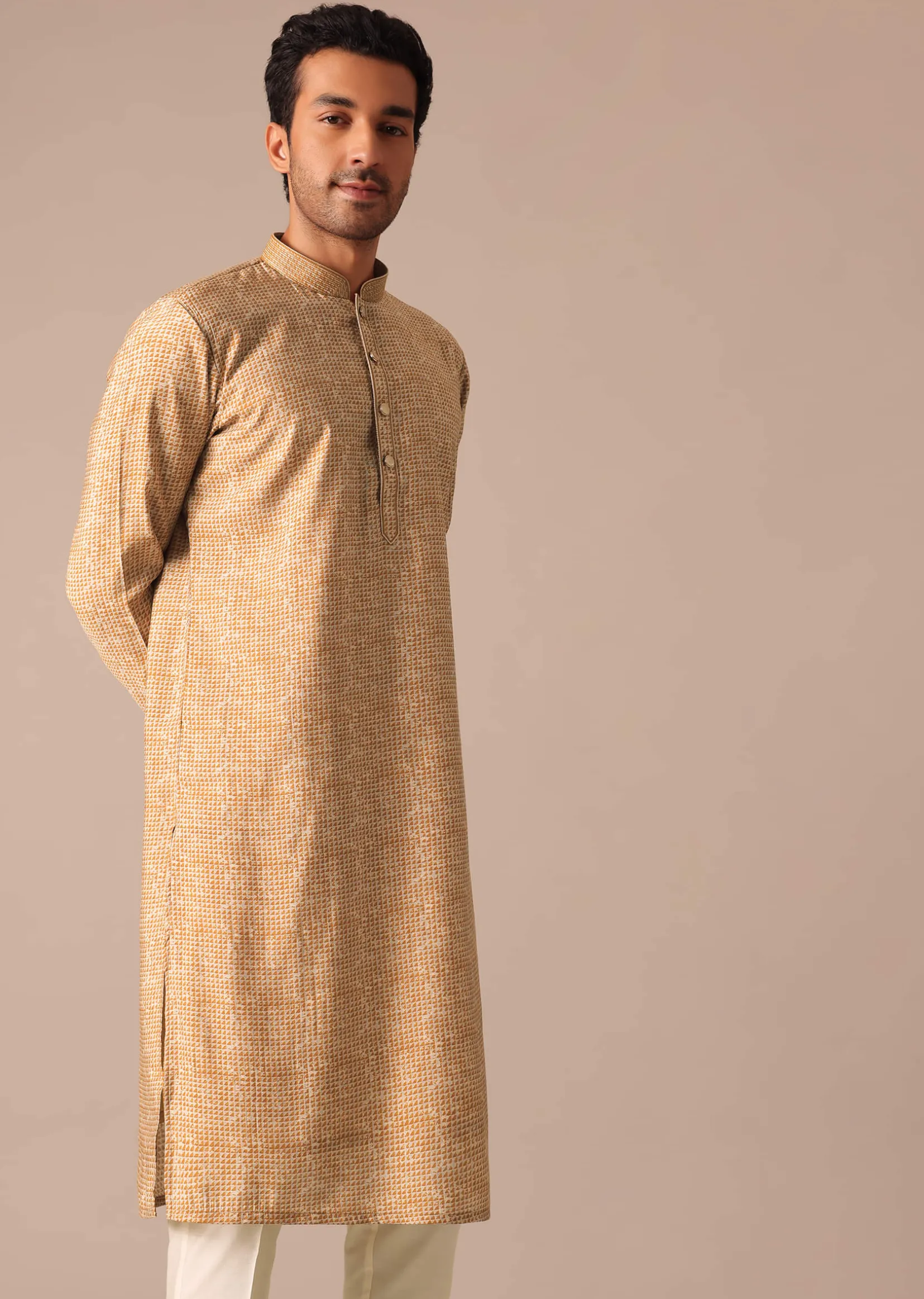 Mustard Yellow Muslin Silk Kurta Set