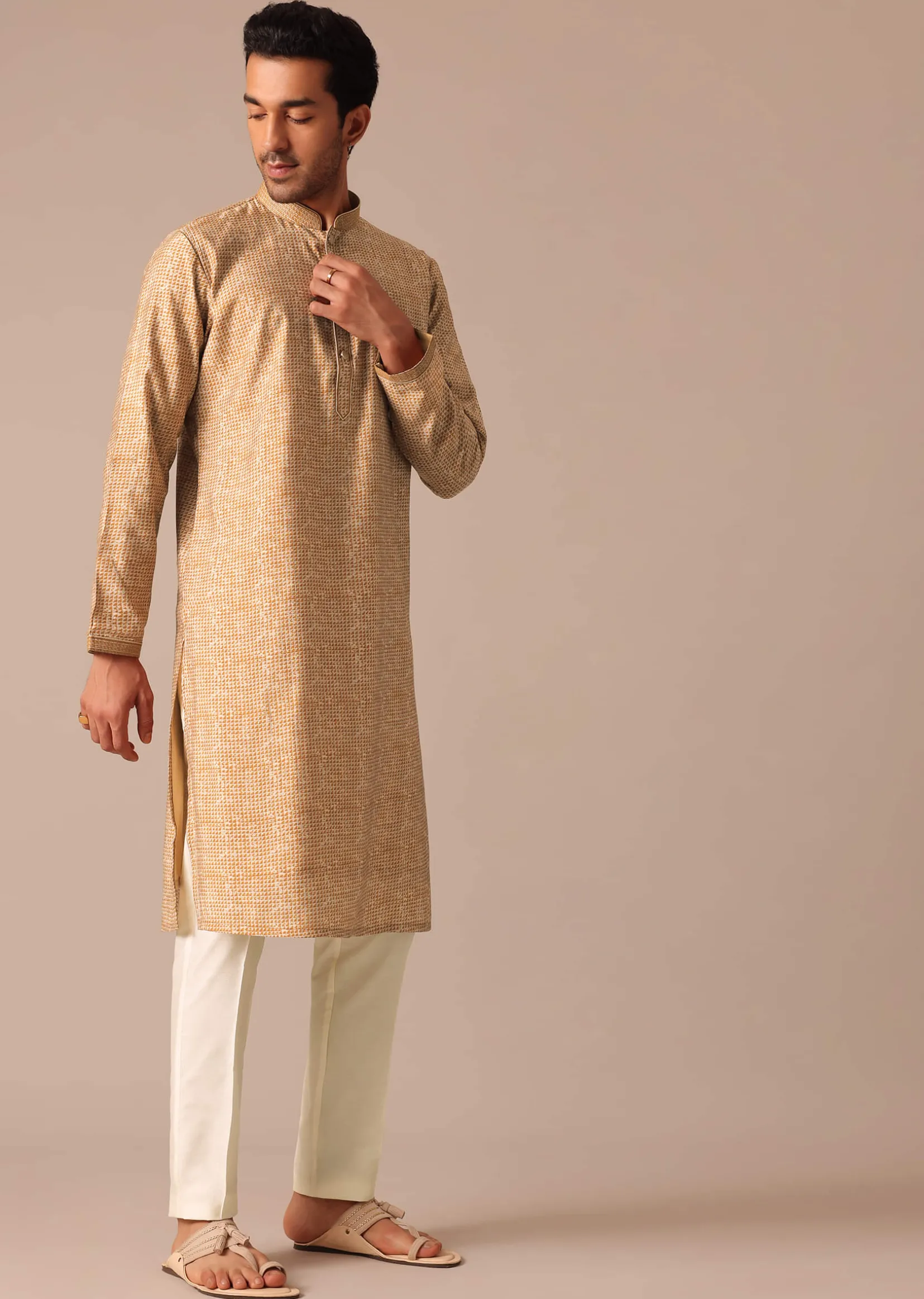 Mustard Yellow Muslin Silk Kurta Set