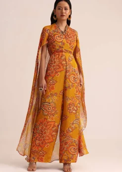 Mustard Yellow Printed Chiffon Jumpsuit