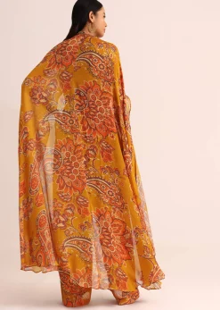 Mustard Yellow Printed Chiffon Jumpsuit