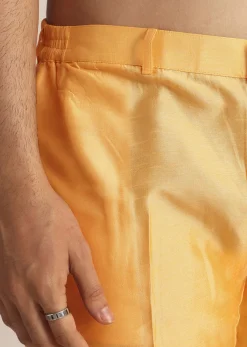 Mustard Yellow Silk Indo Western Set With Zardosi Work