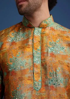 Mustard Yellow Silk Printed Kurta Set