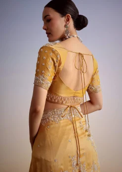Mustard Yellow Silk Saree With Heavily Embroidered Pallu And Border