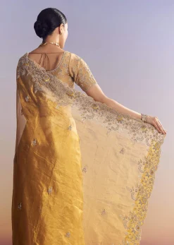 Mustard Yellow Tissue Saree With Golden Zardosi Embroidery