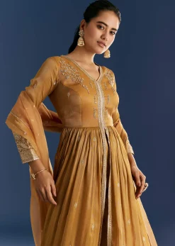 Mustard Yellow Zardosi Embroidered Anarkali Dupatta Set