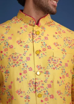 Musturd Thread Work Kurta Jacket Set